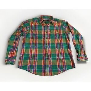 Polo Ralph Lauren Mens Large Multicolor Button Up Shirt 2 Pocket Epaulettes